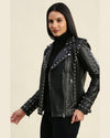 Womens Lila Black Studded Leather Jacket 2