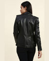 Womens Benita Black Biker Leather Jacket 3