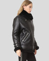 Womens Gianna Black Biker Shearling Leather Jacket 4