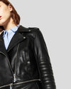 Womens Rukshy Black Biker Leather Jacket with Adjustable Length 4