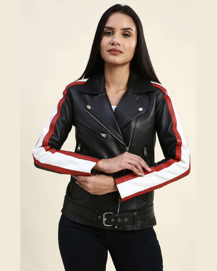 Doktor i filosofi frihed tolv Womens Eleanor Black Motorcycle Leather Jacket - Shopperfiesta