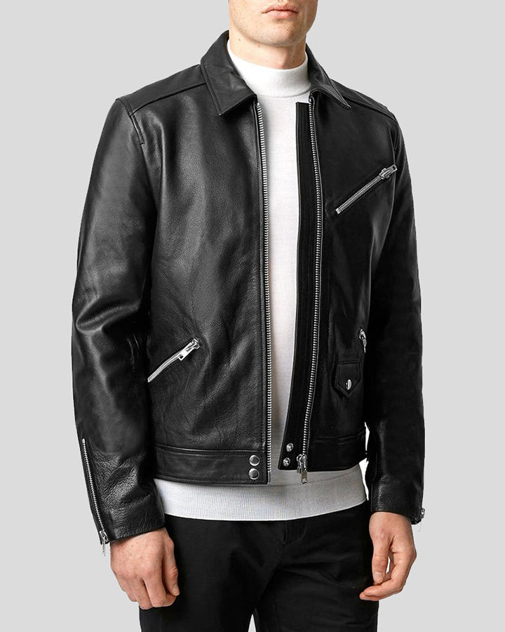 Algie Black Motorcycle Leather Jacket