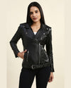 Womens Benita Black Biker Leather Jacket 2