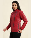 Womens Ruby Red Motorcycle Leather Jacket 2