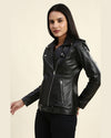 Womens Benita Black Biker Leather Jacket 4