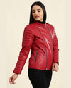 Womens Ruby Red Motorcycle Leather Jacket 3