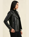 Womens Lila Black Studded Leather Jacket 3