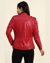 Womens Ruby Red Motorcycle Leather Jacket 4