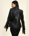 Womens Eloise Black Biker Fringe Leather Jacket 4