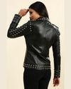 Womens Lila Black Studded Leather Jacket 4