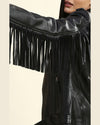 Womens Eloise Black Biker Fringe Leather Jacket 5