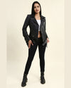 Womens Eloise Black Biker Fringe Leather Jacket 6