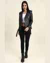 Womens Benita Black Biker Leather Jacket 6