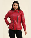 Womens Ruby Red Motorcycle Leather Jacket 8