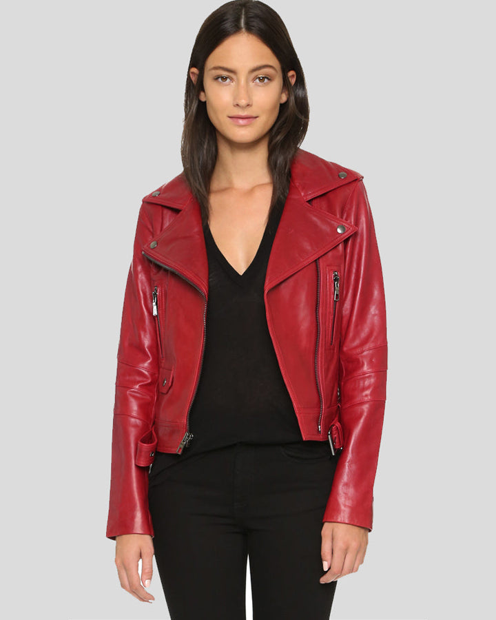 Berta Red Biker Leather Jacket