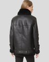 Womens Gianna Black Biker Shearling Leather Jacket 3