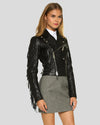 Fionola Black Biker Fringes Leather Jacket