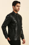 Nicolas Black Leather Racer Jacket