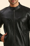 Nicolas Black Leather Racer Jacket