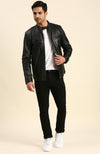 Nicolas Black Leather Racer Jacket