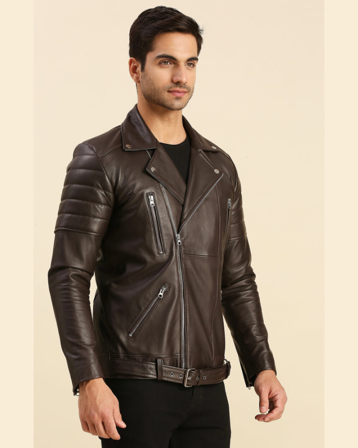 Mens Griffin Brown Biker Leather Jacket Shopperfiesta