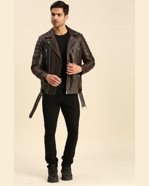 Mens Griffin Brown Biker Leather Jacket Shopperfiesta