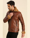 Brave Brown Leather Racer Jacket With Shearling