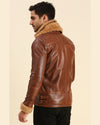 Brave Brown Leather Racer Jacket With Shearling