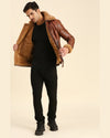 Brave Brown Leather Racer Jacket With Shearling