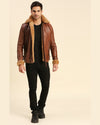 Brave Brown Leather Racer Jacket With Shearling