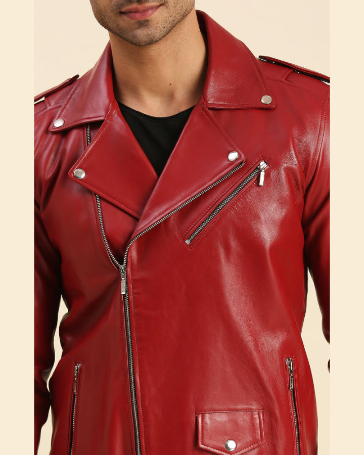 Men's Red Leather Coat