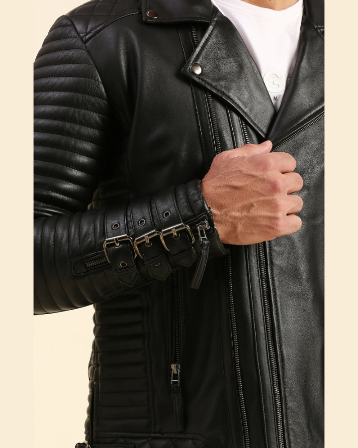 Mens ribbed hot sale leather jacket