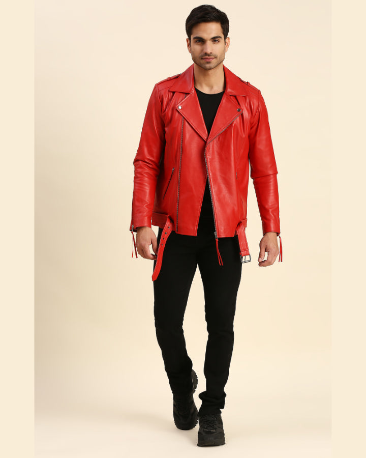 Mob mikrocomputer ristet brød Mens Paul Red Motorcycle Leather Jacket - Shopperfiesta