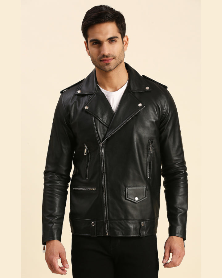 Men - Desta Brown Leather Racer Jacket L - Men's Leather Jackets - 100% Real Leather - Shopperfiesta
