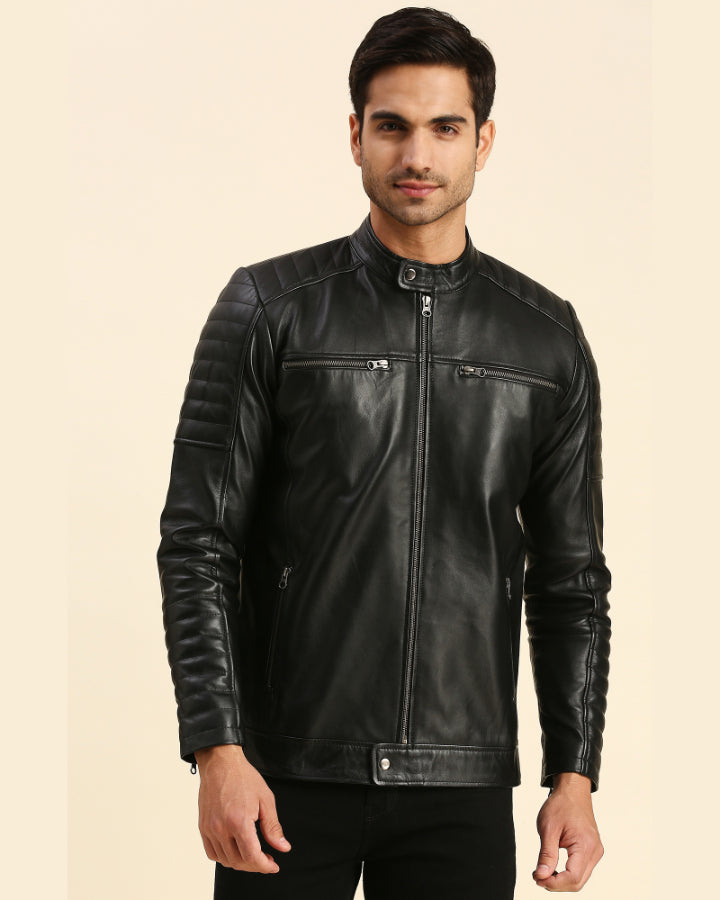Aidan Black Leather Racer Jacket