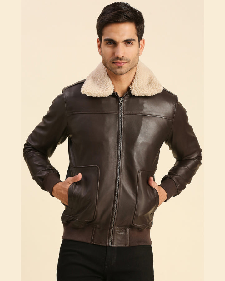Mens leather deals harrington jacket