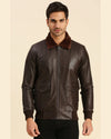 Men Graham Brown Bomber Leather Jacket With Shearling Collar1