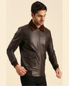 Men Graham Brown Bomber Leather Jacket With Shearling Collar3