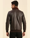 Men Graham Brown Bomber Leather Jacket With Shearling Collar4