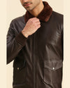 Men Graham Brown Bomber Leather Jacket With Shearling Collar5