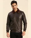 Men Graham Brown Bomber Leather Jacket With Shearling Collar6