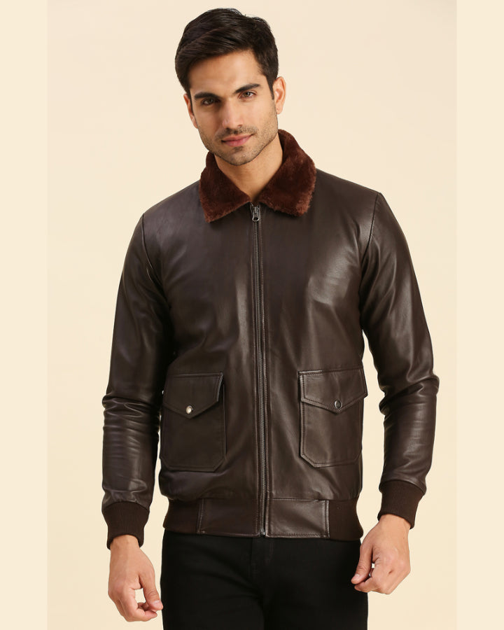 Mens leather flying jacket top