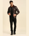Men Graham Brown Bomber Leather Jacket With Shearling Collar8
