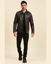 Iniko Brown Leather Racer Jacket