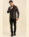 Iniko Brown Leather Racer Jacket