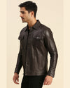 Nero Brown Leather Racer Jacket