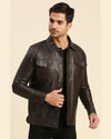Nero Brown Leather Racer Jacket