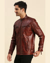 Seamus Brown Leather Racer Jacket