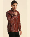 Seamus Brown Leather Racer Jacket