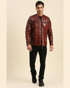 Seamus Brown Leather Racer Jacket